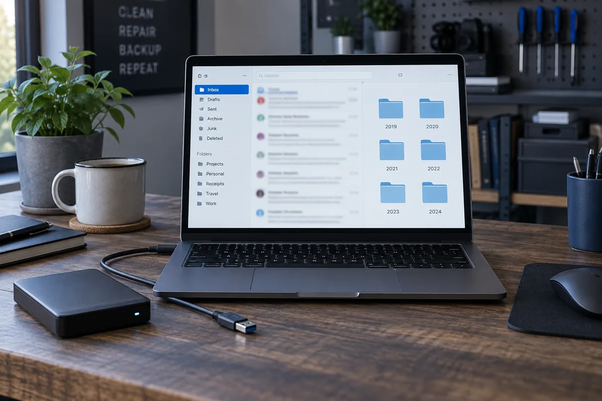Outlook laiškai prieš kompiuterio remontą: PST, OST ir paskyra