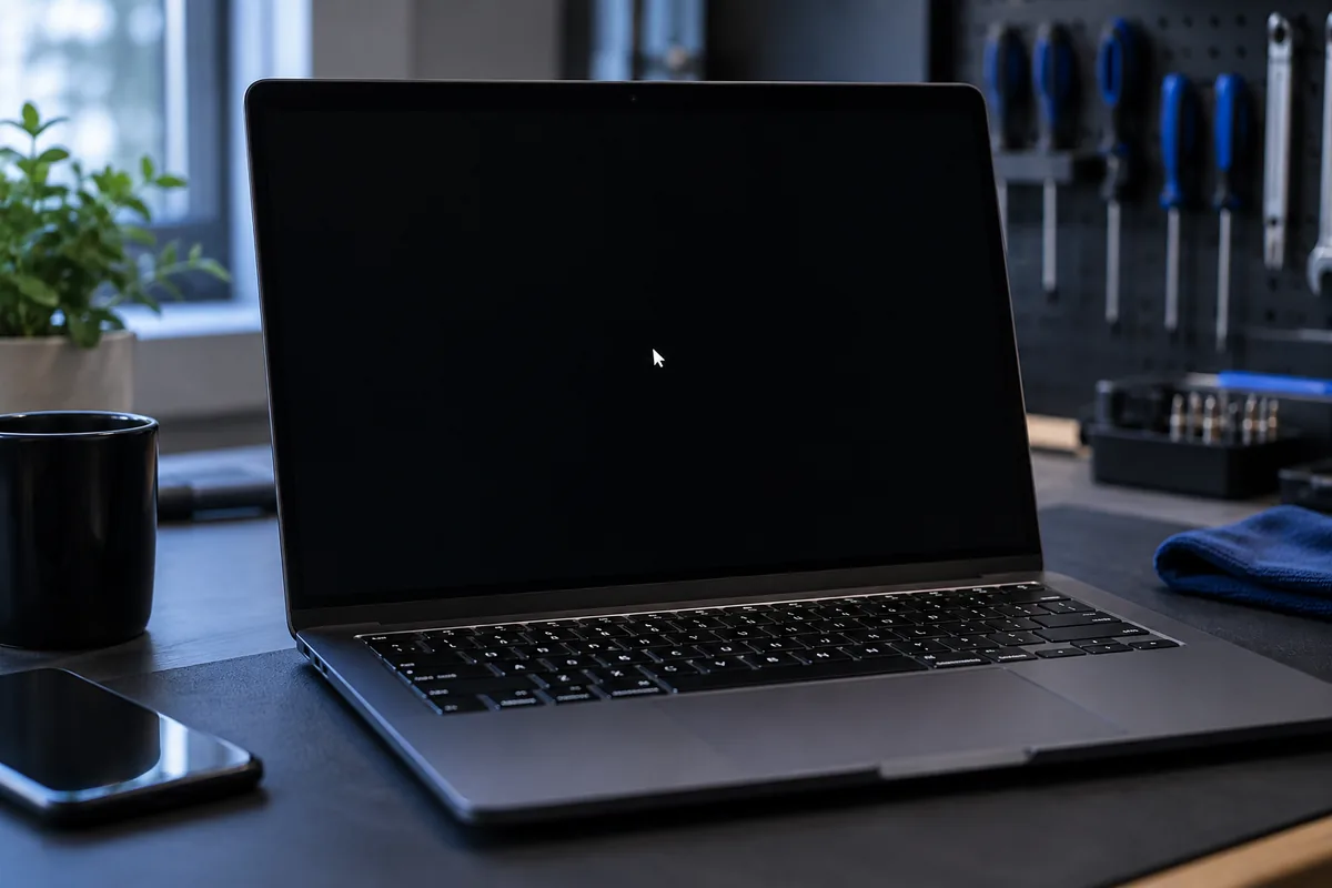 Juodas Windows ekranas su žymekliu: ekranas veikia, o darbalaukio nėra