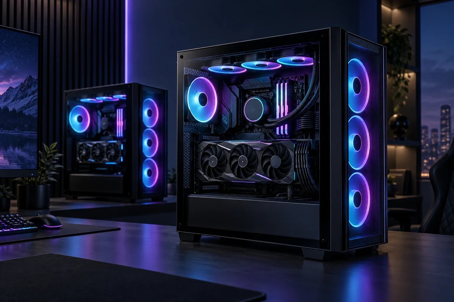 Игровые компьютеры с RGB-подсветкой — иллюстрация