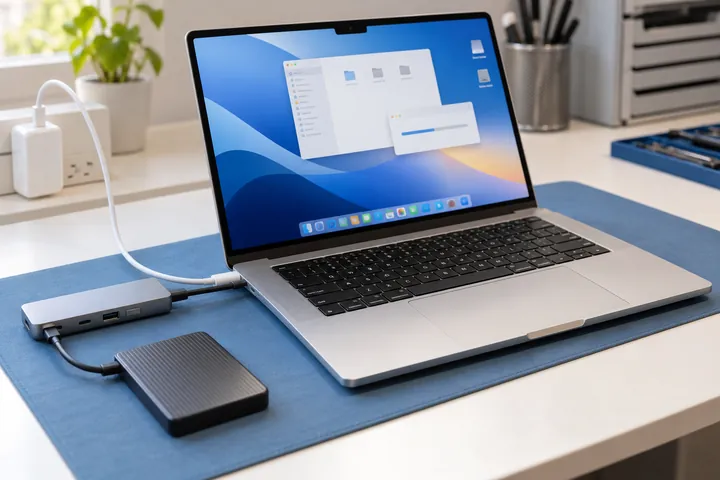 Checking an assembled MacBook and its connected peripherals