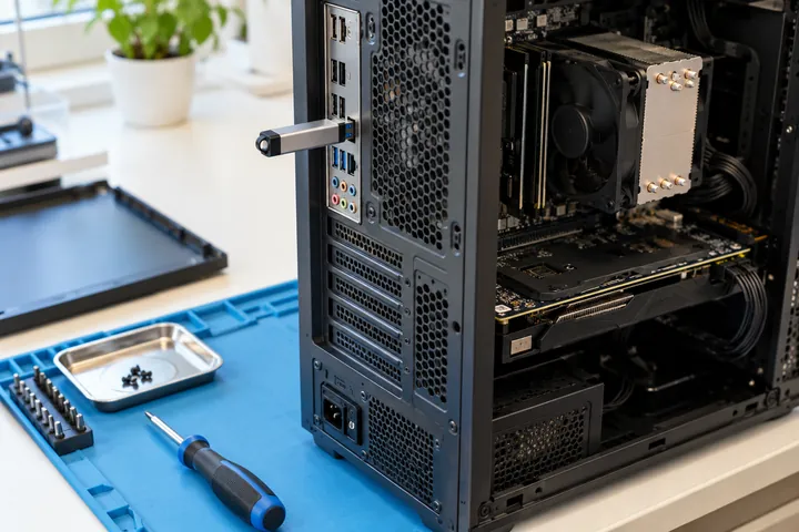 USB laikmena ir pagrindinės plokštės jungtys