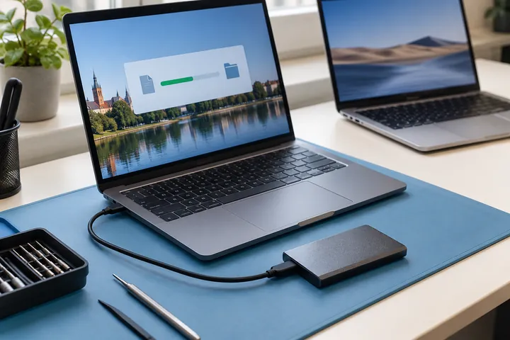 Išorinis SSD prijungtas duomenims perkelti
