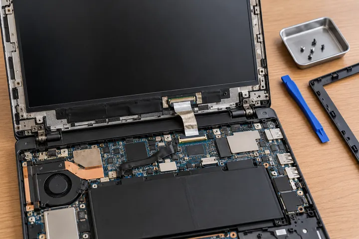 Laptop display cable connector beside the hinge