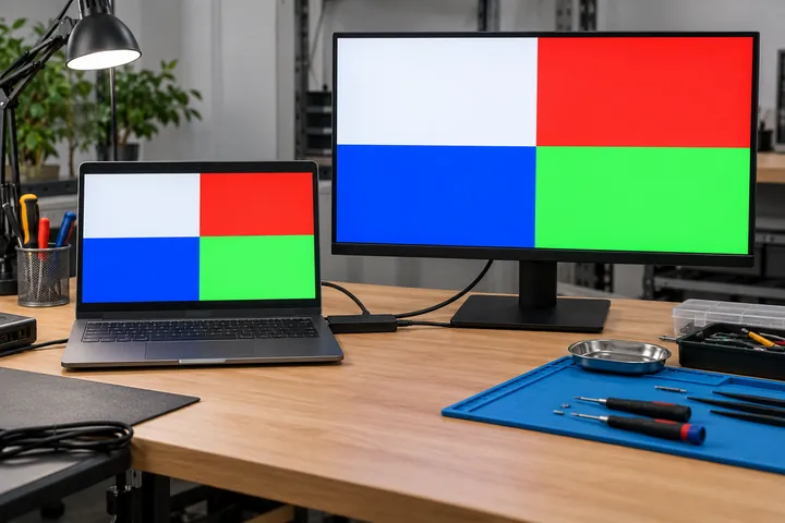Internal and external display testing setup