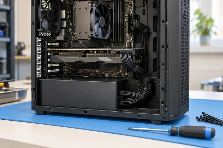 Power supply installed in a computer case