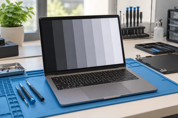 Проверка изображения экрана и положения крышки MacBook