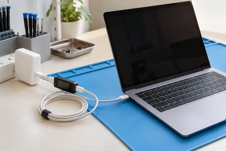 Non-starting computer beside power-check equipment