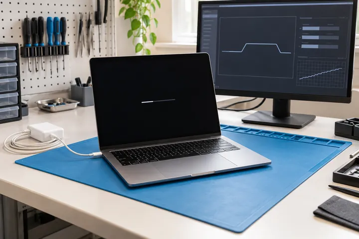 MacBook startup-testing workspace