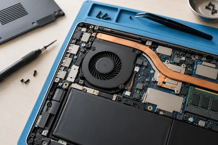 Fan positioned in the cooling-assembly mounting area