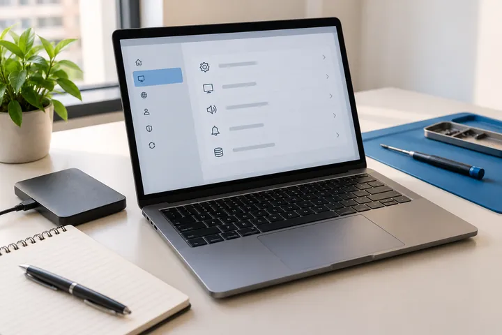 Software settings and backup preparation workspace