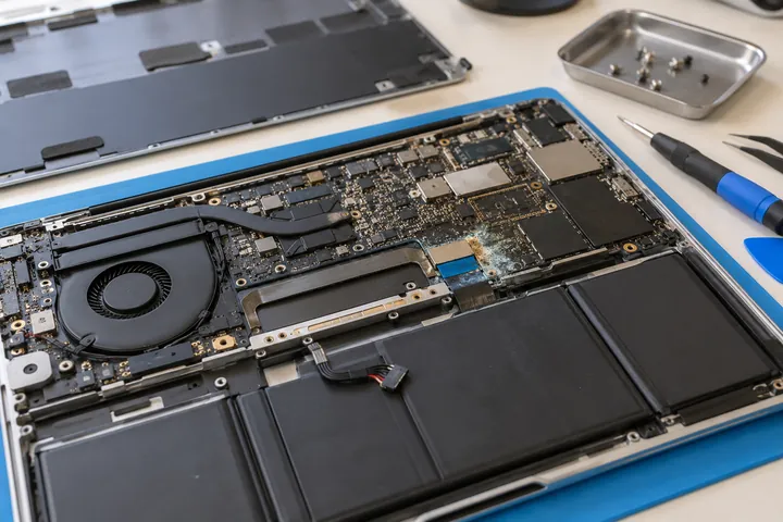 Следы жидкости возле разъёма отключённой платы компьютера