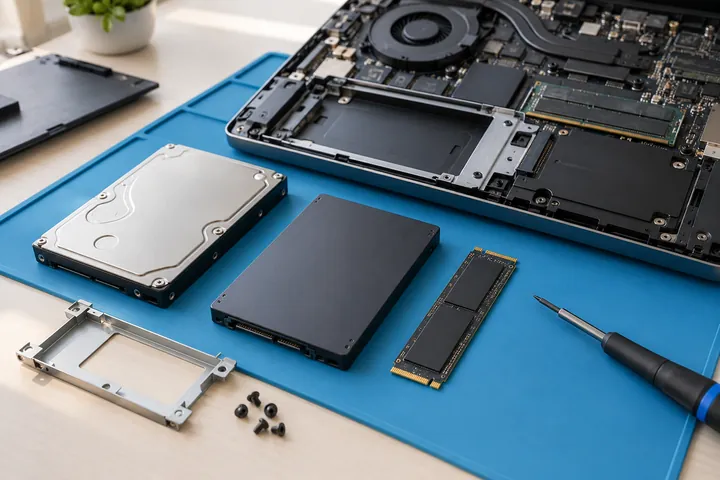HDD, SATA SSD ir M.2 SSD skirtingoms jungtims