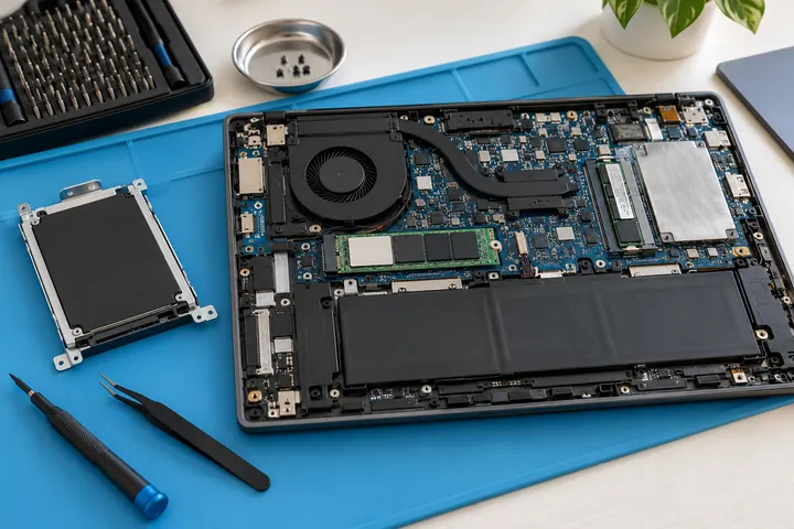 M.2 SSD įstatytas į nešiojamojo kompiuterio lizdą