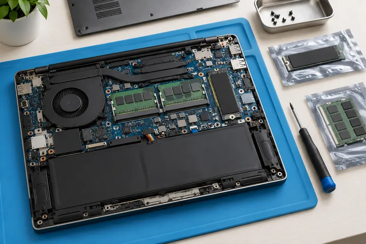 Установленные модули RAM и закреплённый SSD
