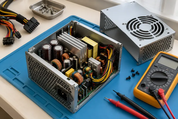 Inspecting the board of a disconnected power supply