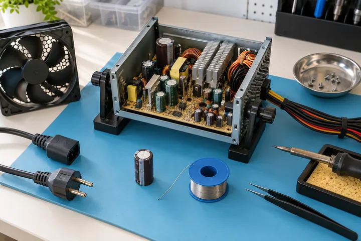 Power-supply board beside a replacement electronic component
