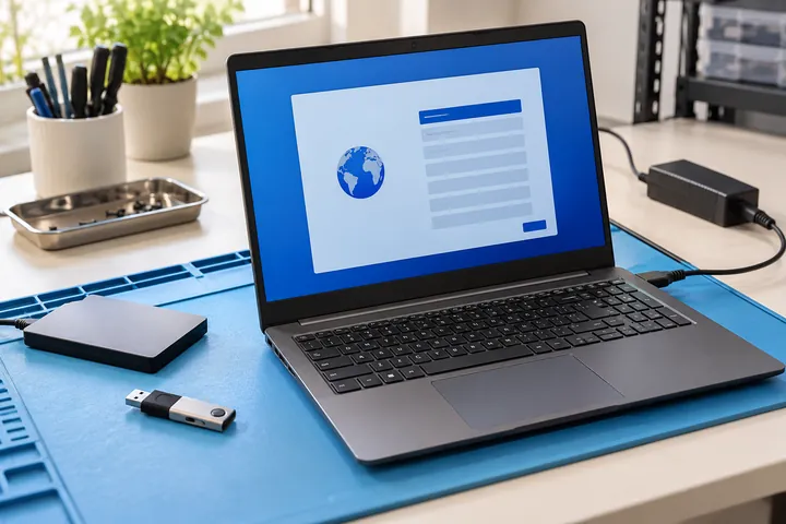 Компьютер, установочная USB-флешка и диск резервной копии