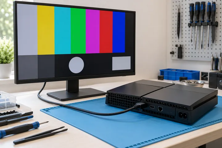 Konsolės vaizdo išėjimo patikra per HDMI